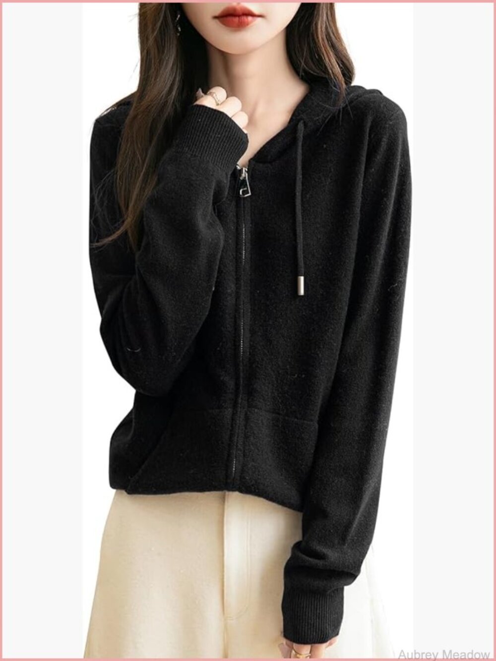 100% Merino Wool Zip Up Hoodie - Soft Warm Knit Cardigan with Pocket